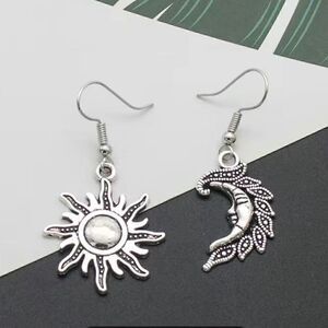 Retro Silver Tone Moon and Sun Earrings NWT